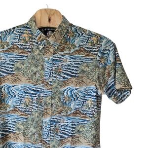 Reyn Spooner Mens XL Blue Scenic Reverse Print Cotton Blend Aloha Shirt Korea